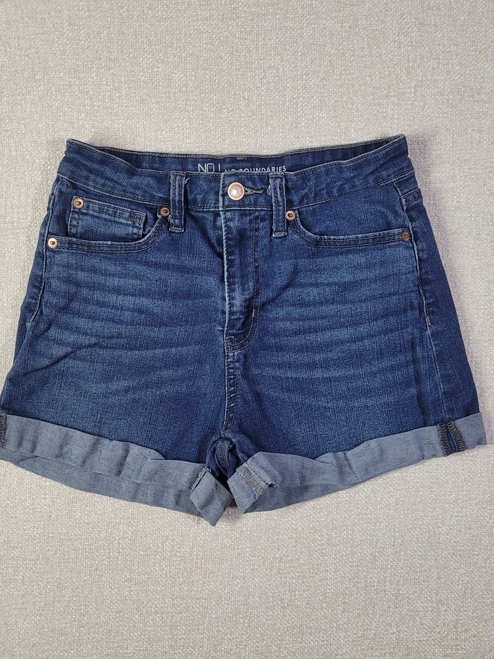 No Boundaries Women's Dark Blue Denim Roll-Cuff Shorts